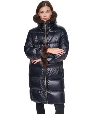 Halston женское пальто-пуховик с длинным манжетом из искусственного меха и воротником