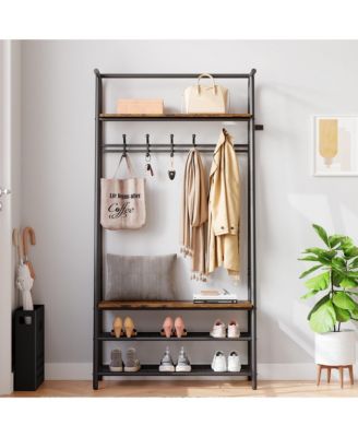 gaomon  Metal & MDF Hall Tree  Hooks Tier Shelf Multi-Functional Entryway Organizer