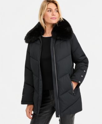 DKNY Женское пуховое пальто с меховым воротником