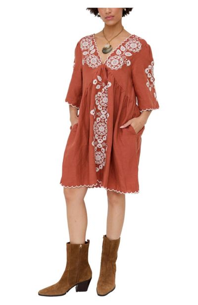 Женское мини-платье Arabella с V-образным вырезом и вышивкой Raffya