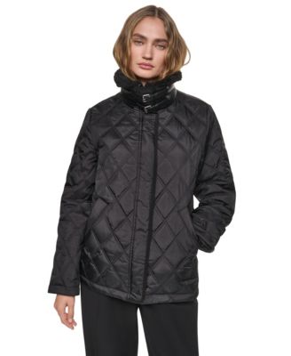 Женское пальто DKNY Sherpa Collar Diamond-Quilted
