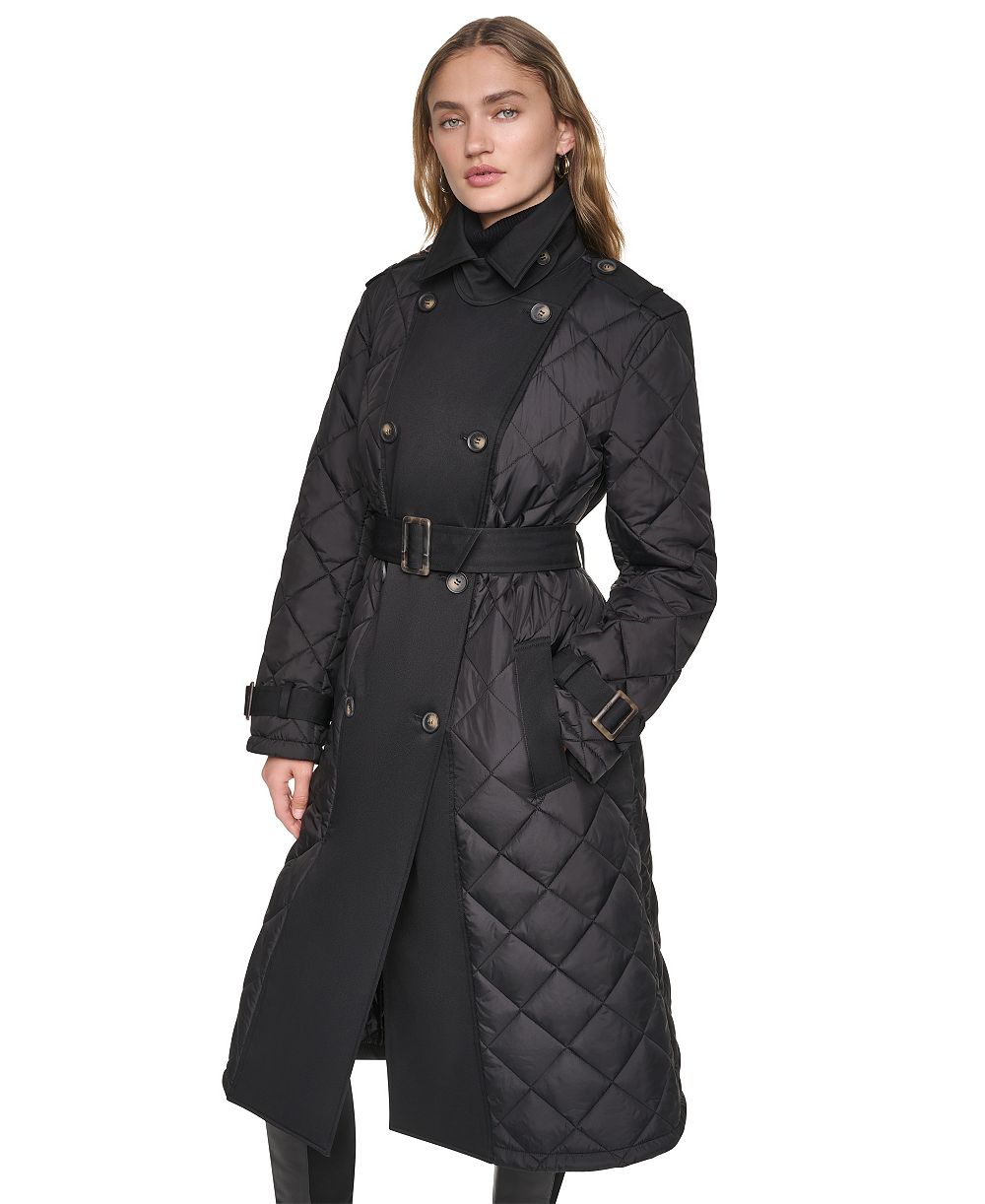 DKNY Women's Belted Quilted Trench Coat