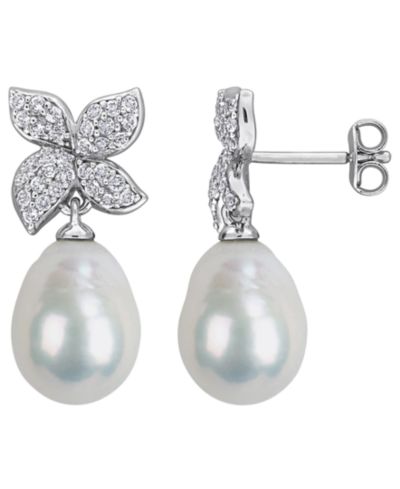 Macy's Серьги-подвески с речным жемчугом и белым топазом в sterling Silver