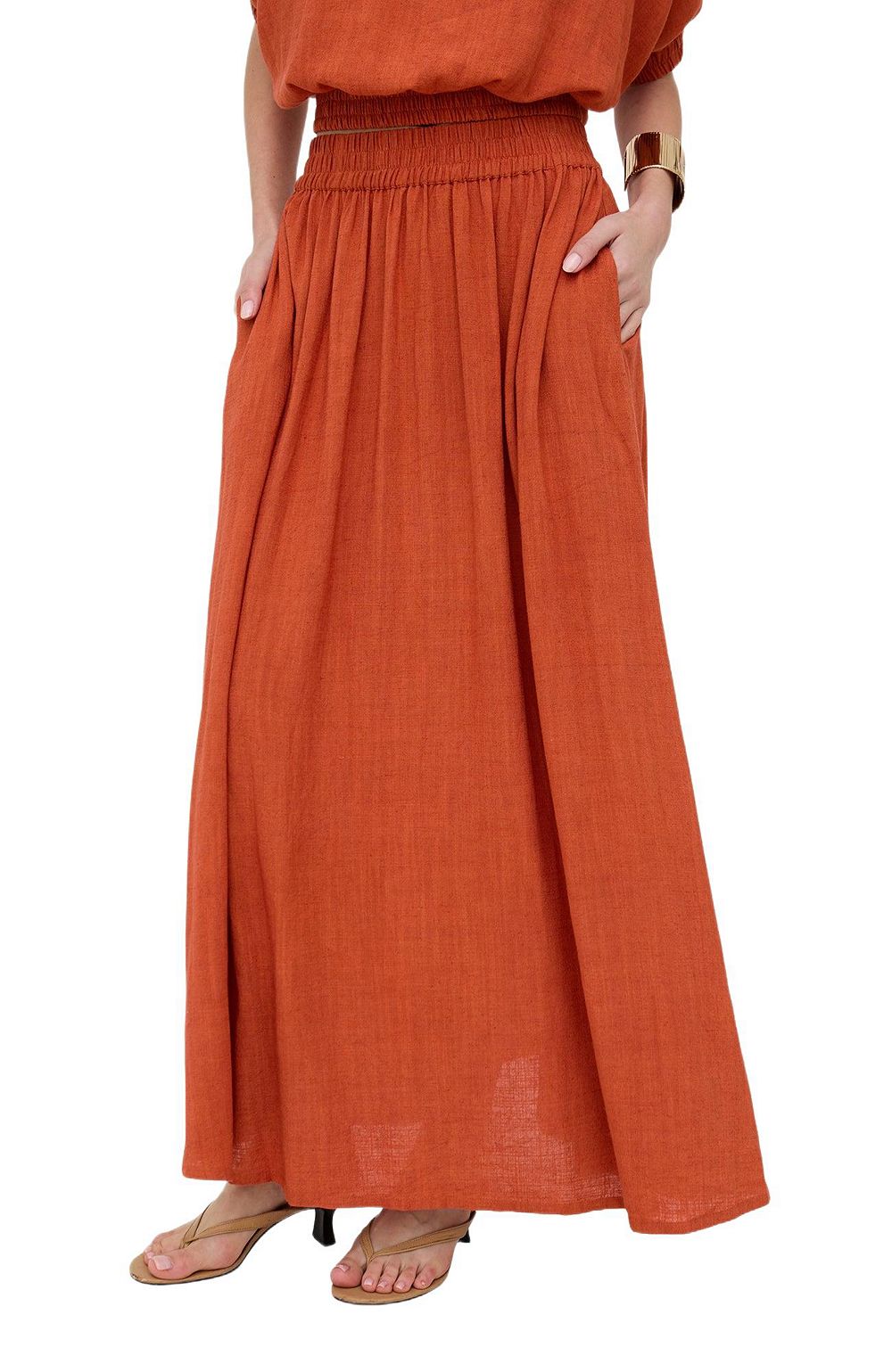 Raffya Women's Sesame Elasticated Waist Maxi Skirt