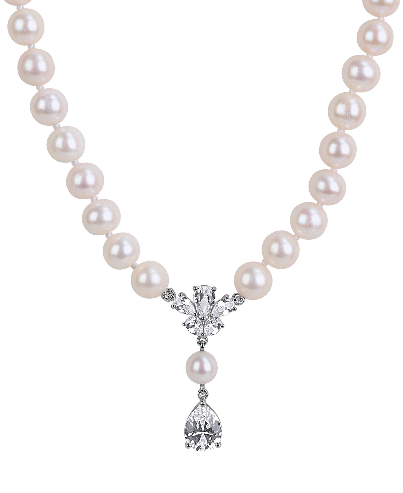 Ожерелье Macy's Cultured Freshwater Pearl & White Sapphire, Sterling Silver