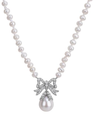 Ожерелье Macy's с культивированным речным жемчугом и белым топазом (3/4 ct. t.w.) в серебряном покрытии