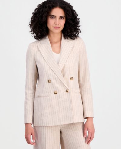 Женский блейзер Tahari ASL Pinstriped Double-Breasted Linen Blend