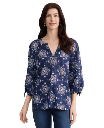 Женская блузка Jones New York Raglan Sleeve V-Neck Printed Cotton