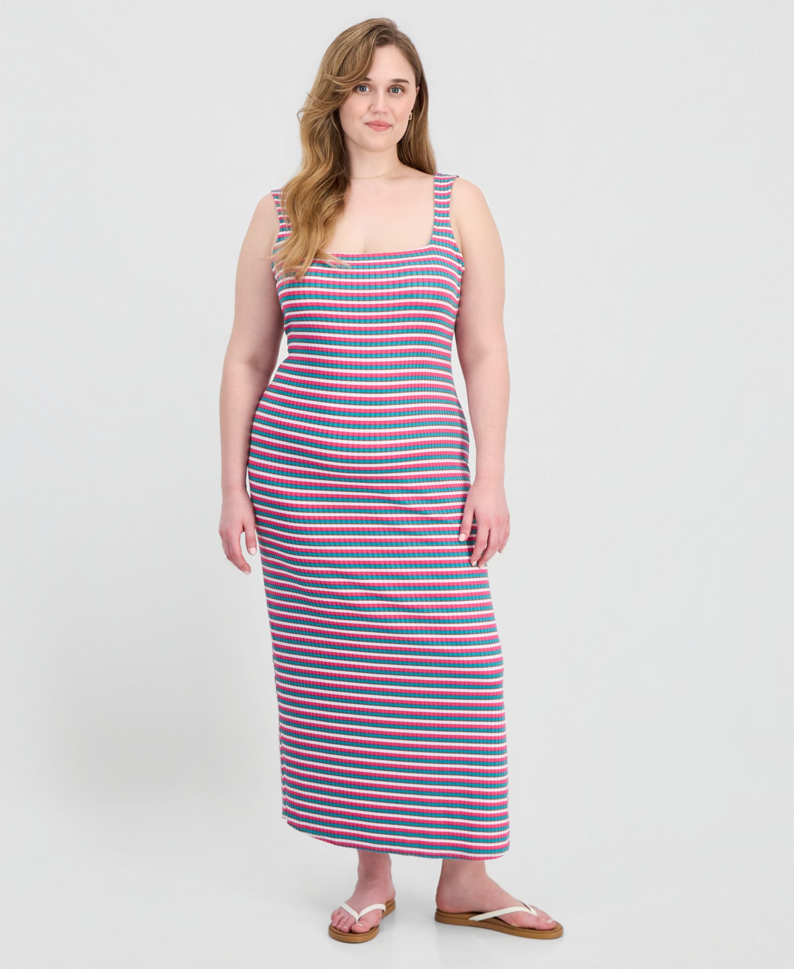 FULL CIRCLE TRENDS Платье макси Plus Size с принтом и трикотажным рельефным узором