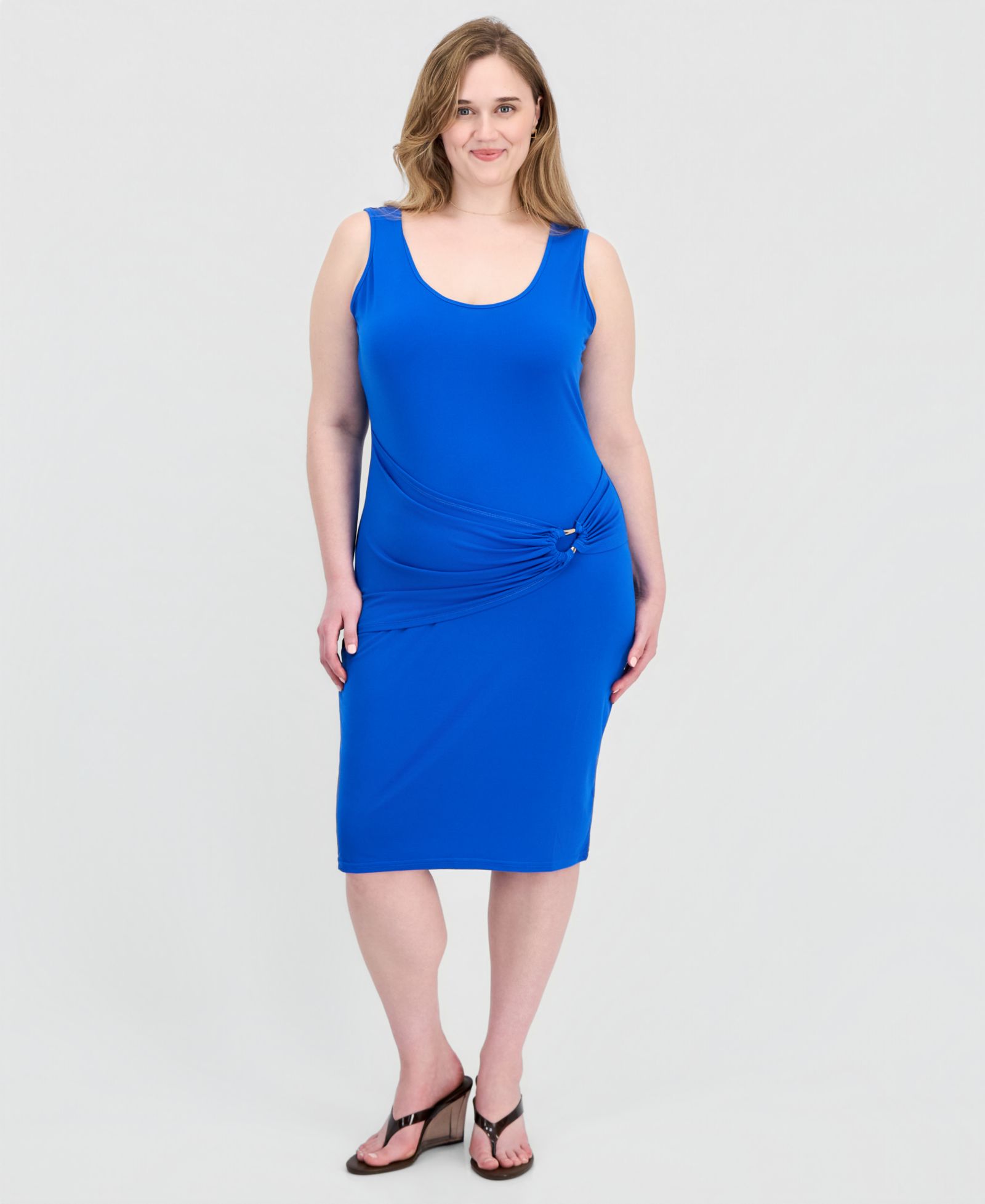 FULL CIRCLE TRENDS Трендовое платье-боди облегающее Plus Size с поясом-сашем