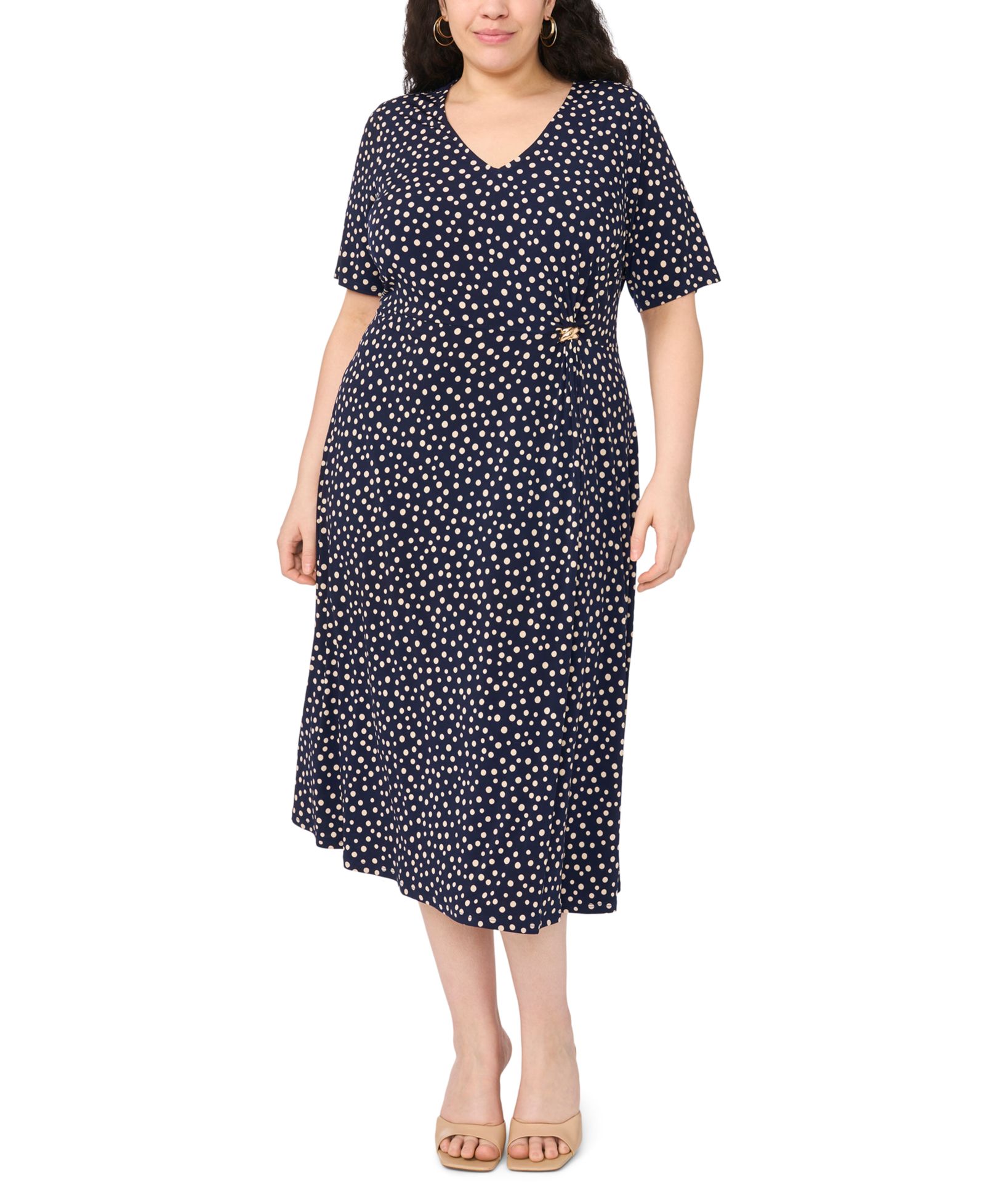 MSK Plus Size V-Neck Hardware Detail Midi Dress