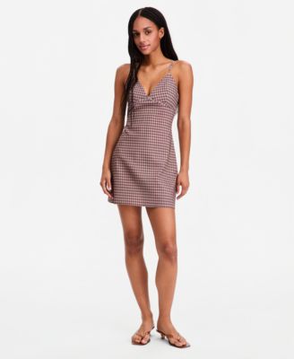 Женское мини-платье Madden Girl Juniors' Check Menswear V-Neck