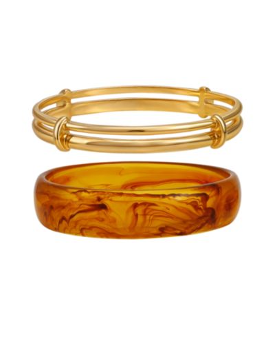 GUESS Tortoise 2-Pc. Resin and Gold-Tone Bangle Bracelet Set