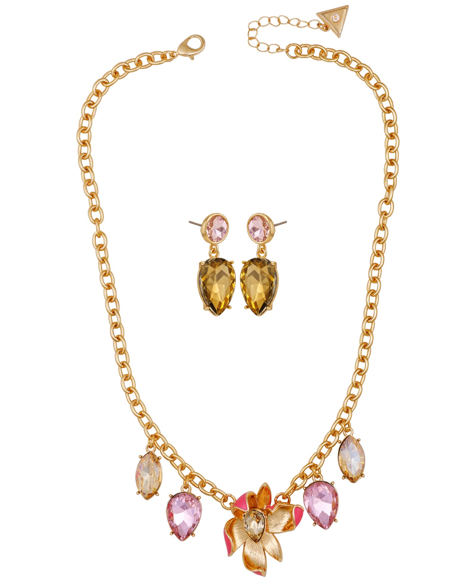 Набор колье и серег GUESS Gold-Tone Crystal Stone Accent