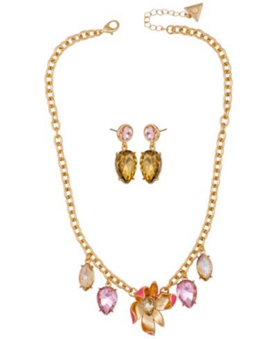 GUESS 2-Pc. Gold-Tone Crystal Stone Accent Necklace and Earrings Set