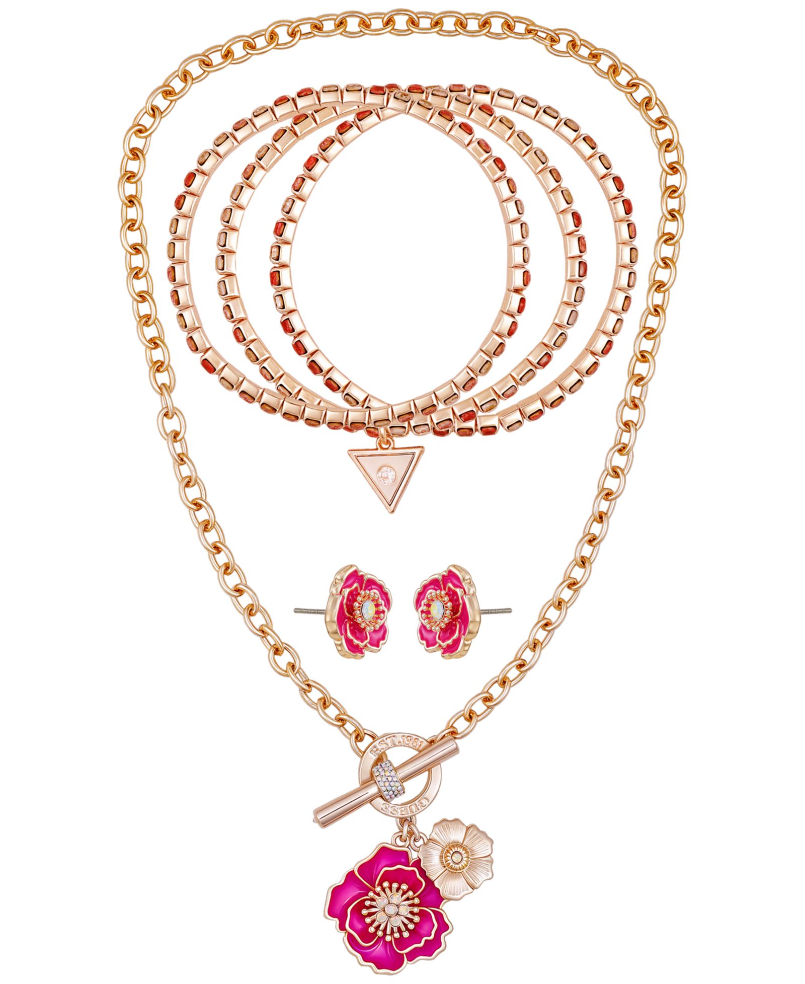 GUESS 3-Pc. Rose Gold-Tone Necklace, Bracelet and Stud Earrings Set
