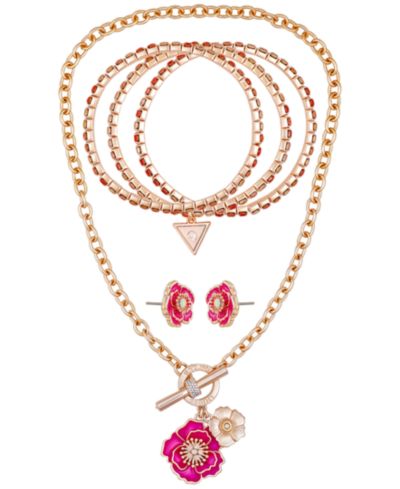 GUESS 3-Pc. Rose Gold-Tone Necklace, Bracelet and Stud Earrings Set