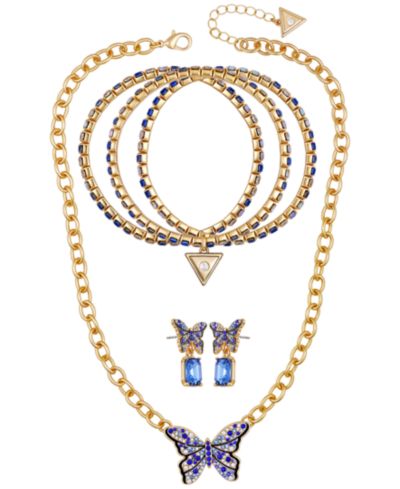 GUESS 3-Pc. Gold-Tone Necklace, Bracelet and Stud Earrings Set