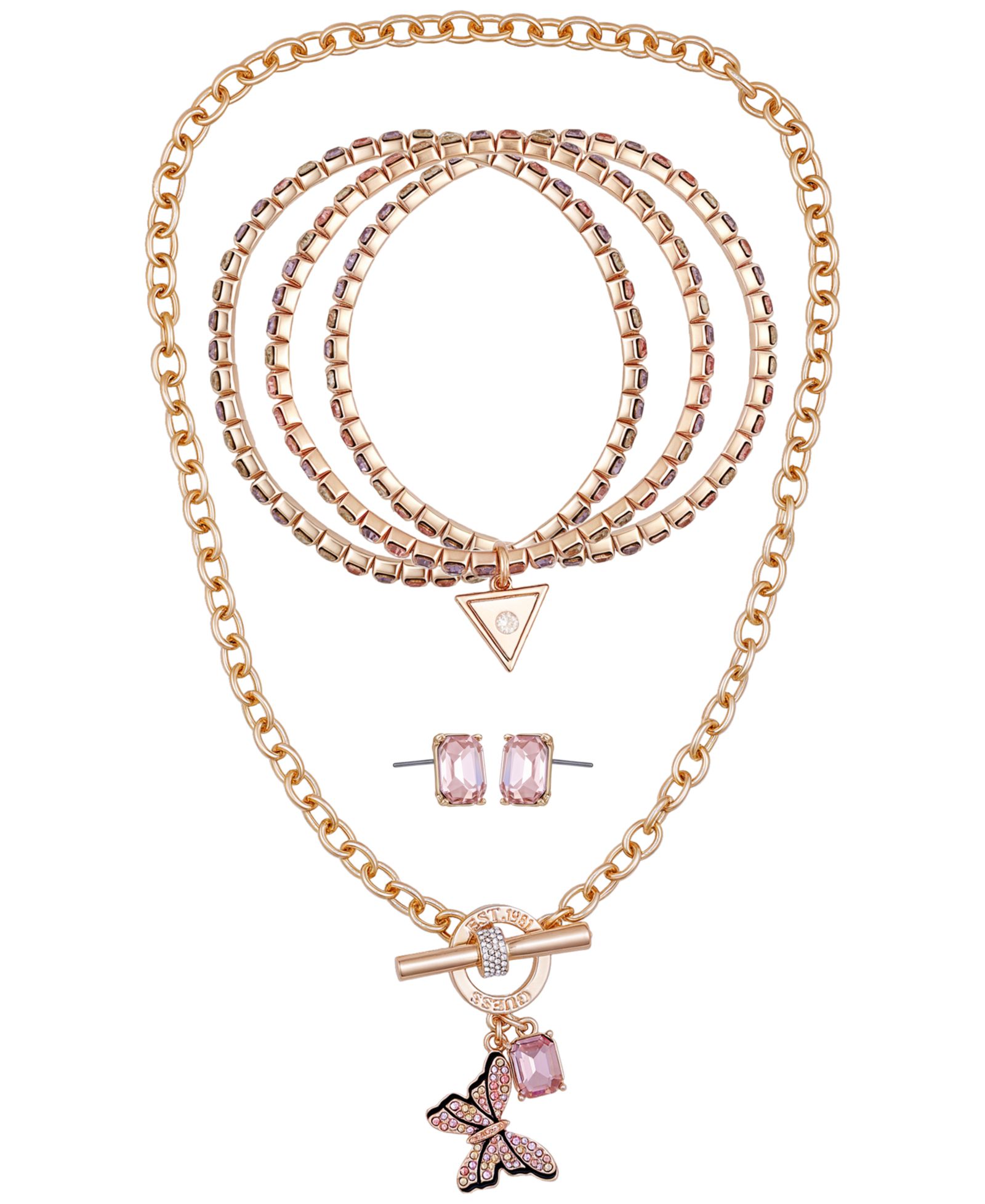 GUESS 3-Pc. Rose Gold-Tone Necklace, Bracelet and Stud Earrings Set