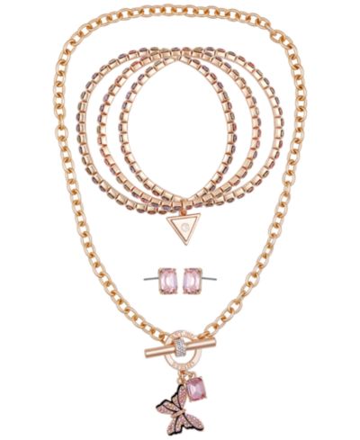 Набор украшений GUESS: колье, браслет и серьи-гвоздики, цвет Rose Gold-Tone, 3 предмета