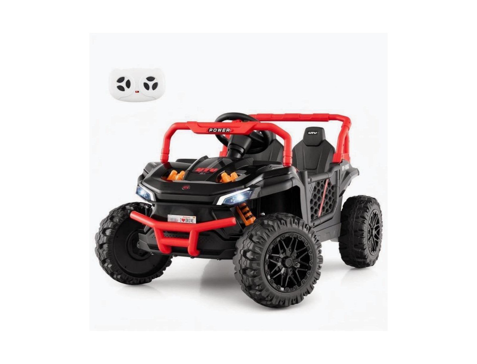 Hongge 12V Off-Road UTV Remote Control Ride-On Truck with LED Lights, 2-Seat, Ages 3+