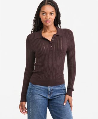 On 34th Women's Lightweight Long Sleeve Ribbed Polo Sweater, Macy's Exclusive