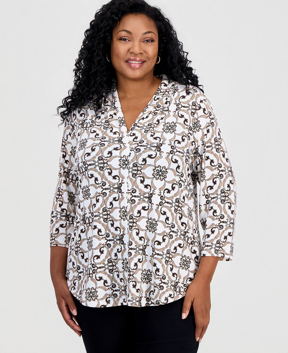 JM Collection Топ Plus Size с укороченным рукавом 3/4