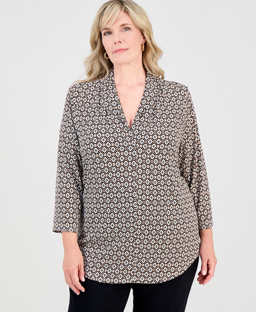 Женский топ JM Collection Plus Size Bazaar V-Neck 3/4-Sleeve