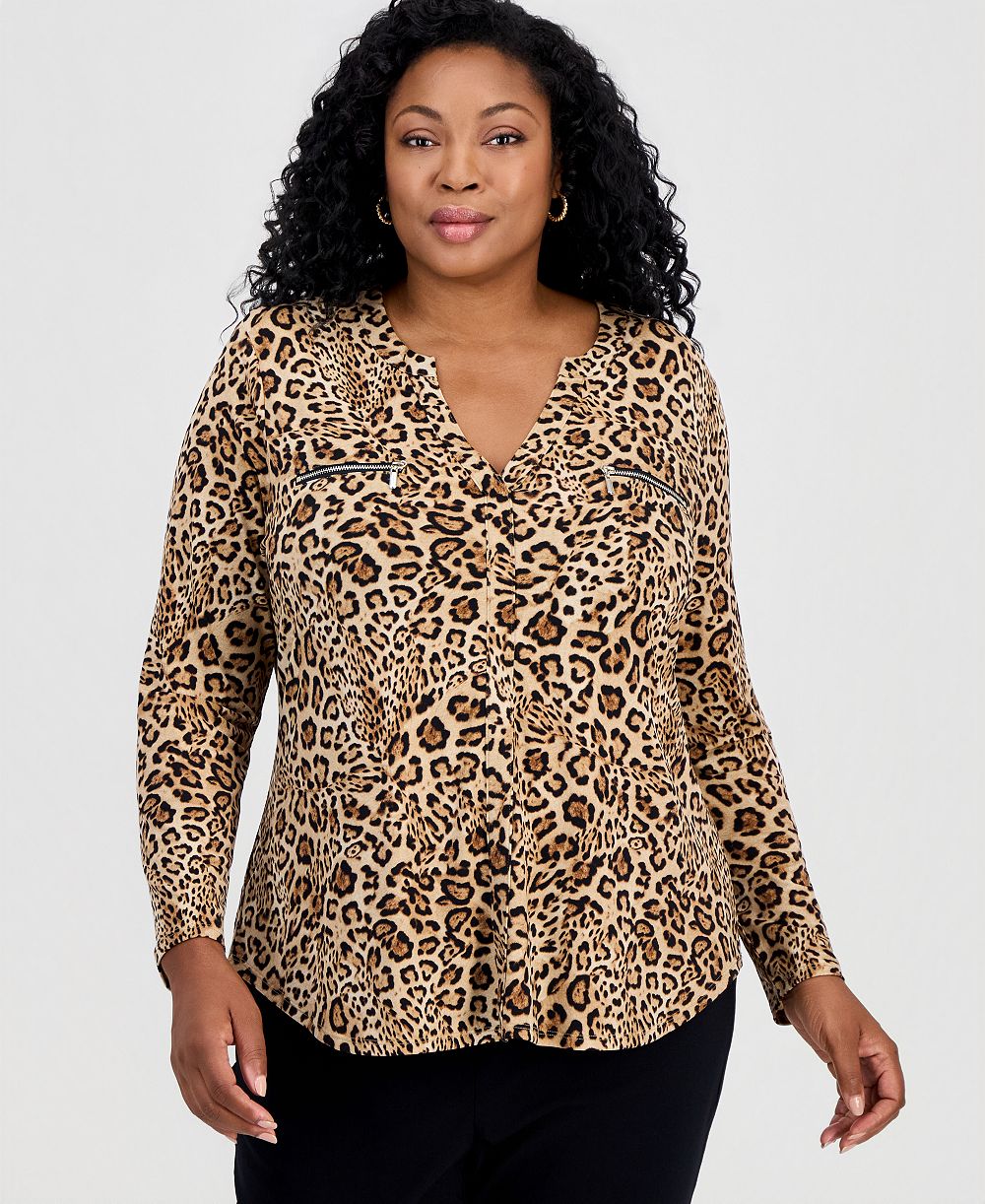 Женский топ JM Collection Plus Size с V-образным вырезом и карманом на молнии