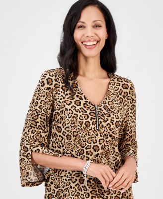 JM Collection Women's Printed 3/4-Sleeve Zip-Front Top, Macy's Exclusive