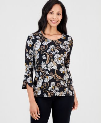 JM Collection Women's Floral-Print 3/4-Sleeve Tulip Top, Macy's Exclusive