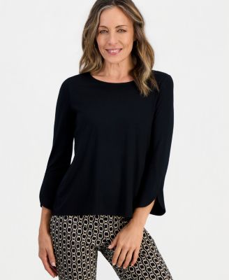JM Collection Petite 3/4-Length Tulip Sleeve Scoop Neck T-Shirt, Macy's Exclusive