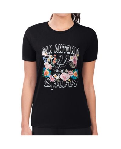 G-III 4Her by Carl Banks Women's Black San Antonio Spurs Super-Slim Fit Lightweight Flowers Team Logo Graphic T-Shirt