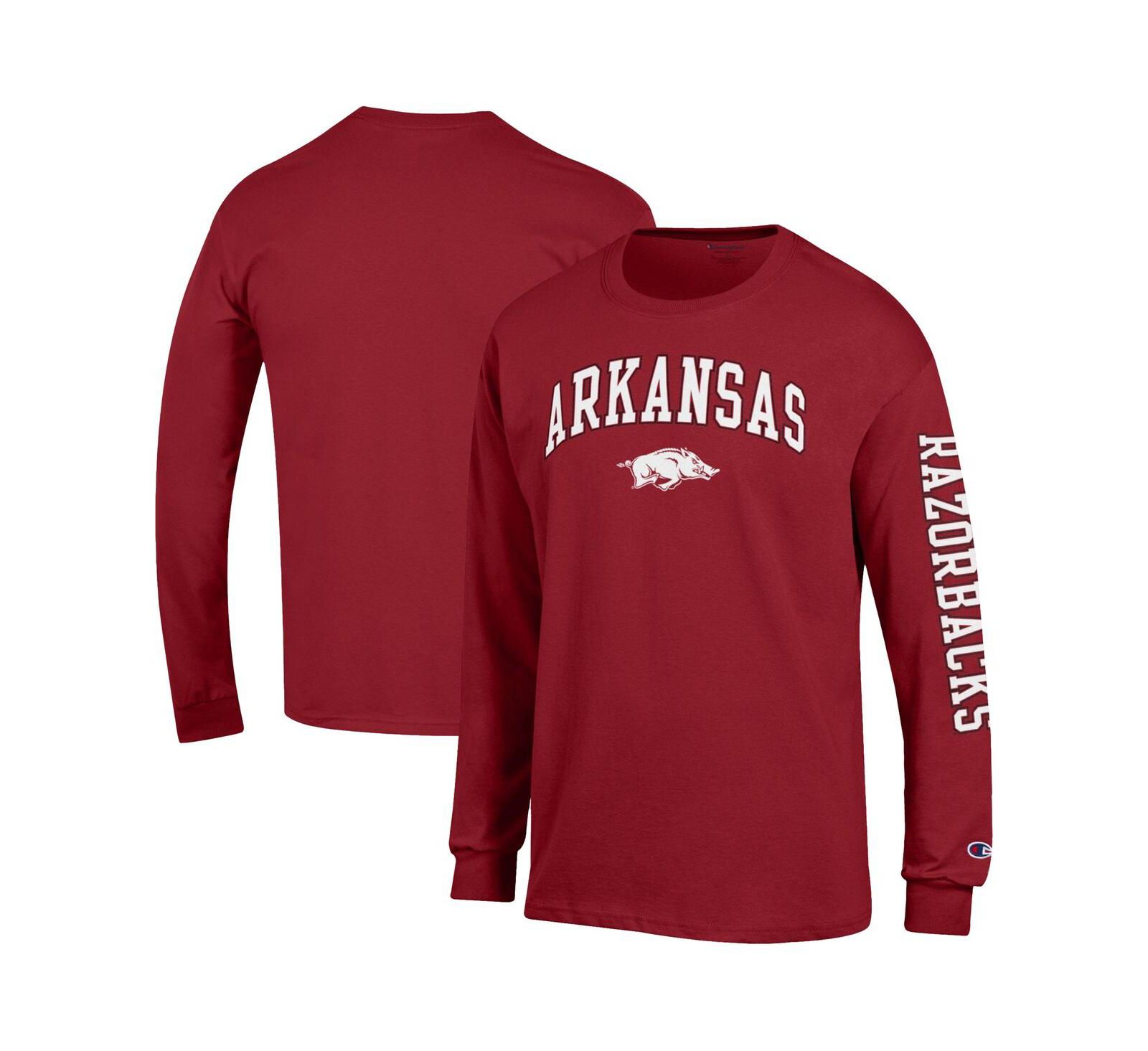 Champion Men's Cardinal Arkansas Razorbacks Arch Over Logo 2-Hit Long Sleeve T-Shirt