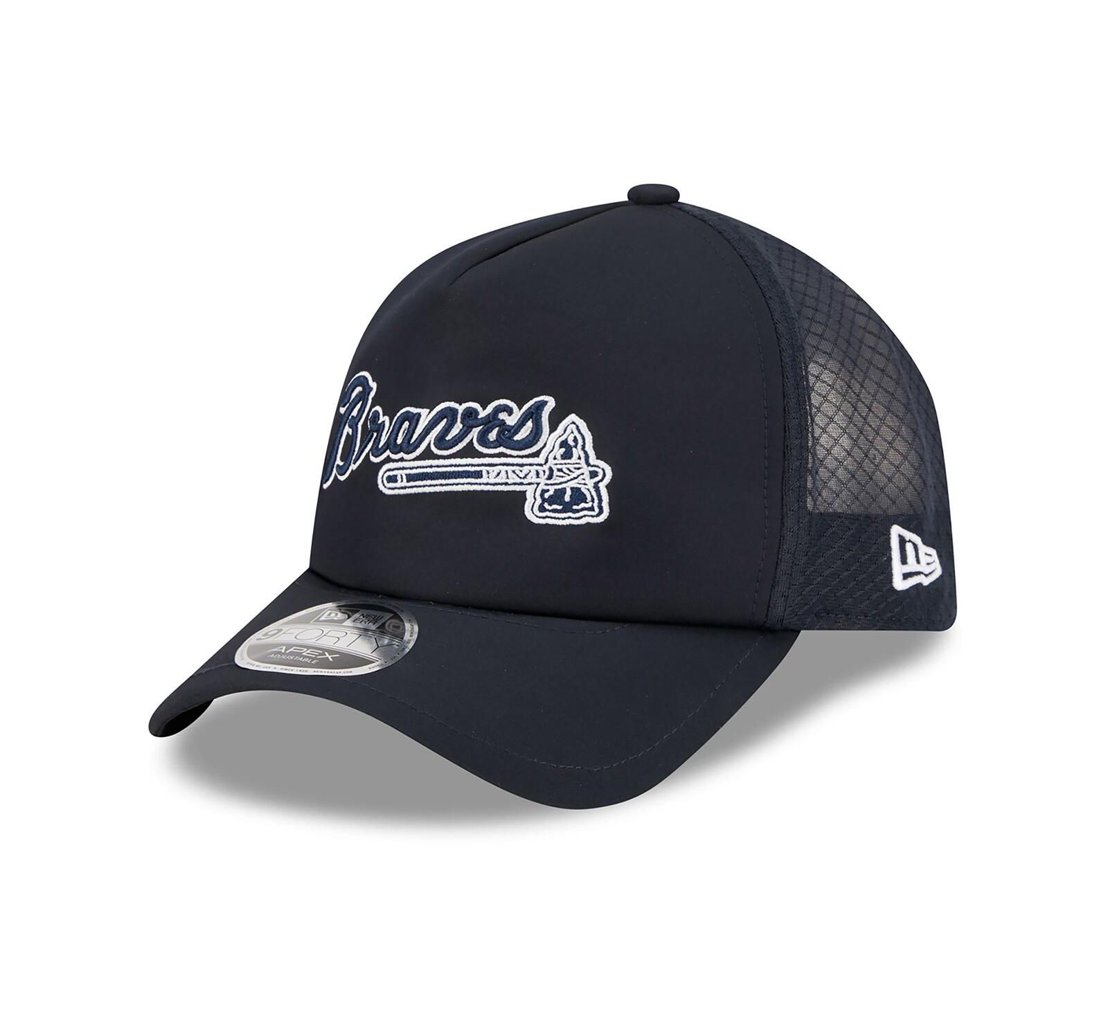 Мужская регулируемая кепка New Era Navy Atlanta Braves 2026 Batting Practice Alternate Apex 9FORTY