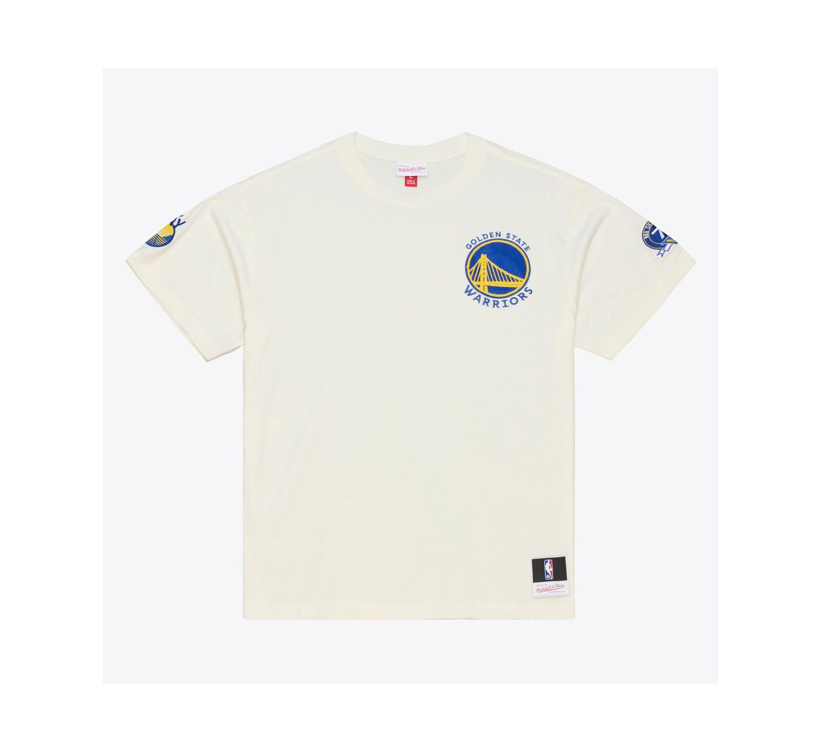 Футболка Mitchell & Ness Men's Cream Golden State Warriors Hardwood Classics Chainstitch Premium
