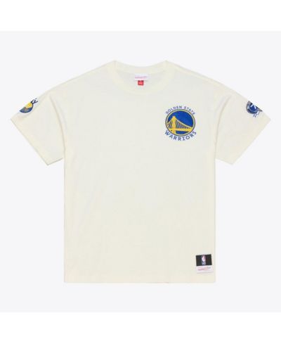 Футболка Mitchell & Ness Men's Cream Golden State Warriors Hardwood Classics Chainstitch Premium