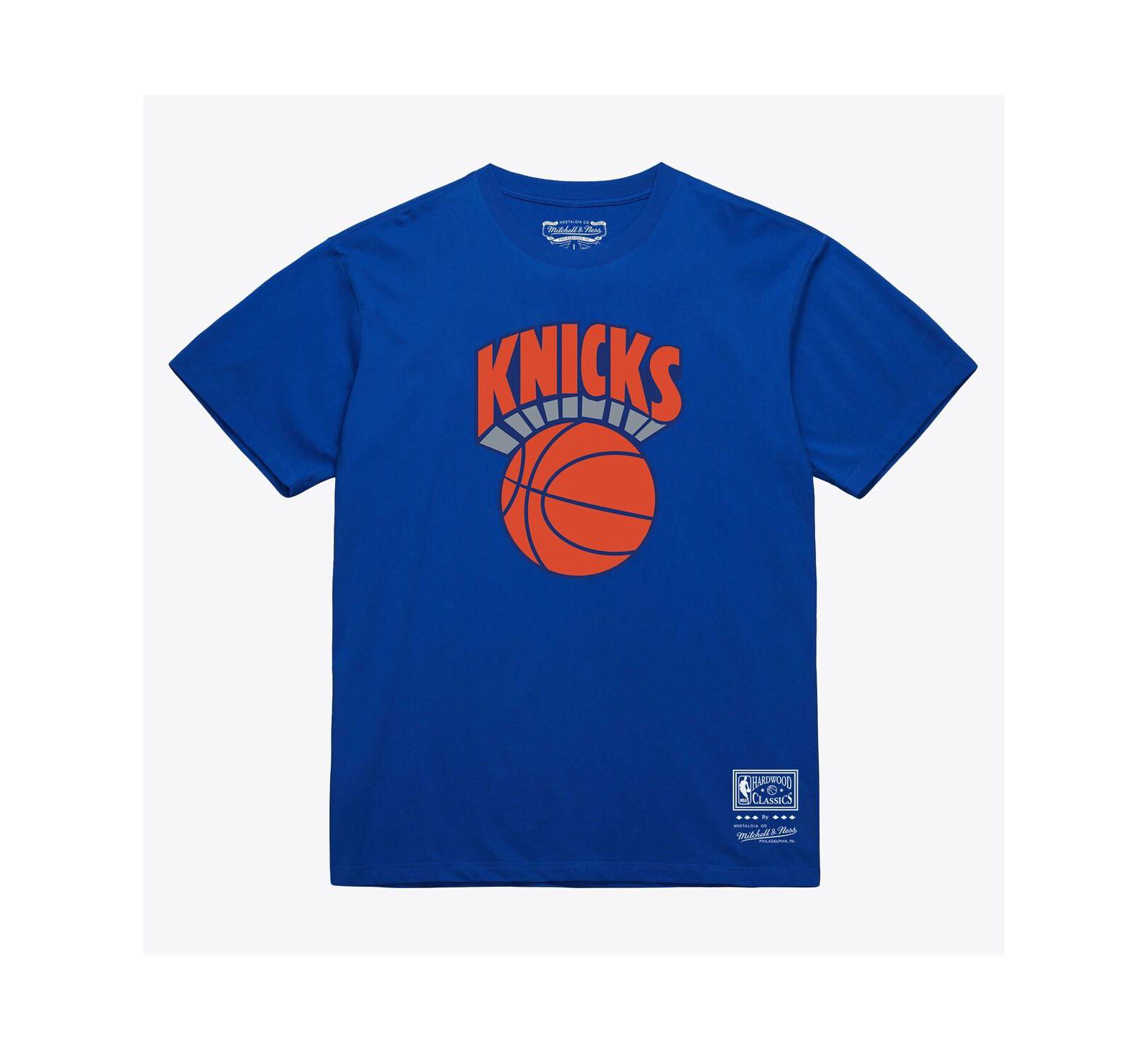 Мужская и женская футболка Mitchell & Ness с арочным логотипом New York Knicks из коллекции Hardwood Classics