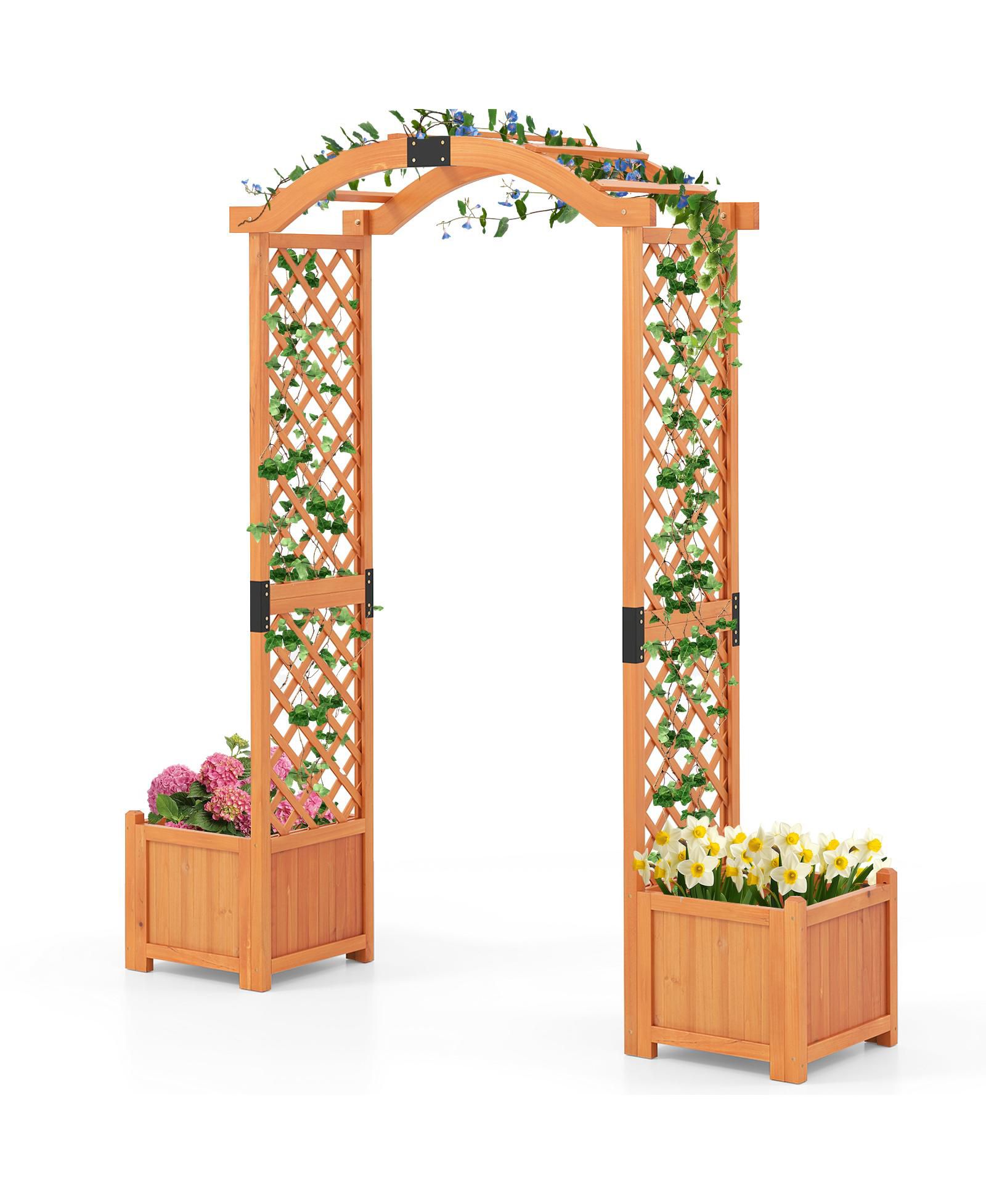 Gymax садовая арка Gymax Wooden Garden Arbor с 2 ящиками для растений