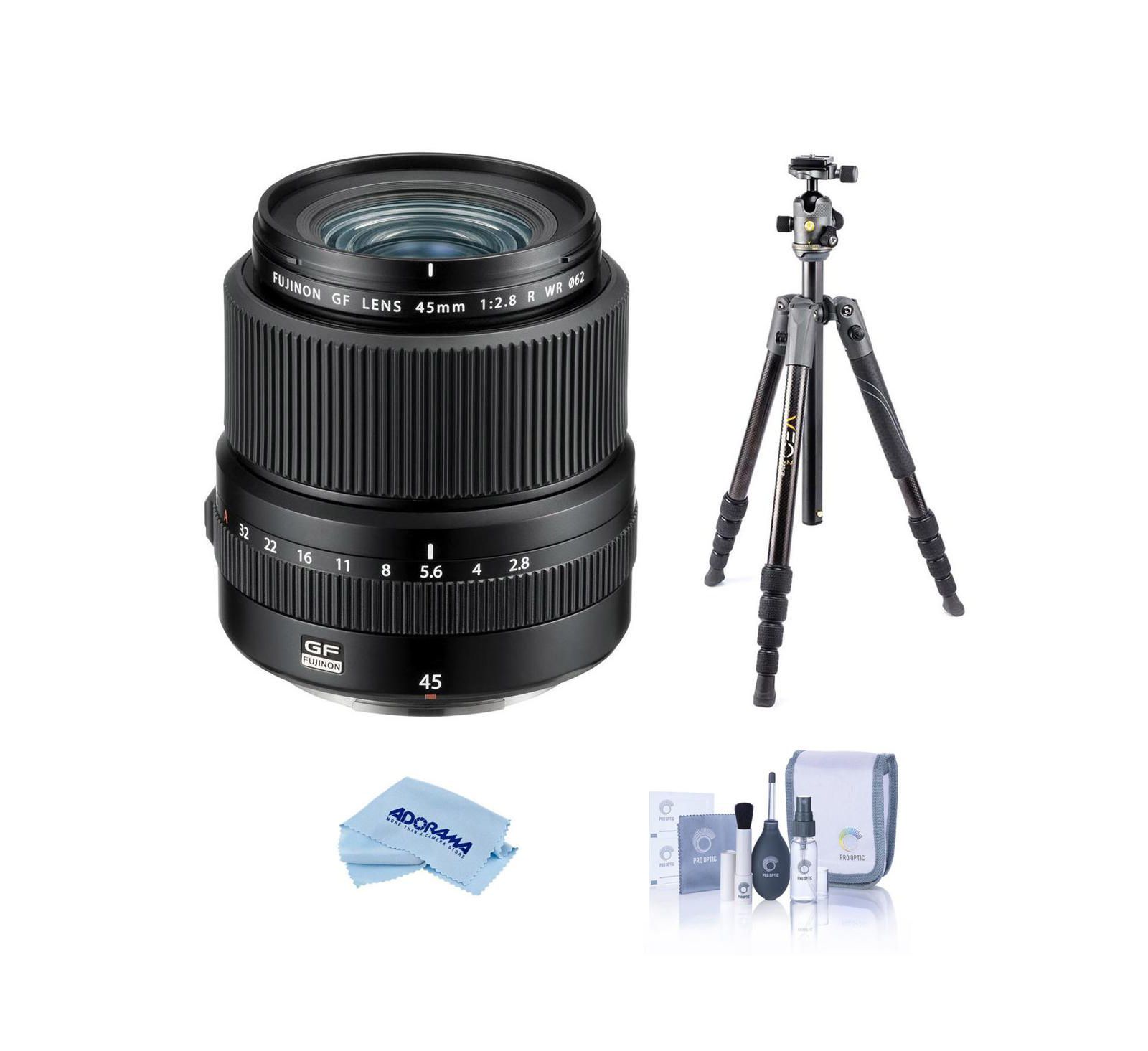 Объектив Fujifilm GF 45mm f/2.8 R WR Lens, комплект с штативом Vanguard VEO 3 GO 235AB 23mm 5-Section Aluminum Travel Tripod с головкой T-50 Ball Head, ProOptic Cleaning
