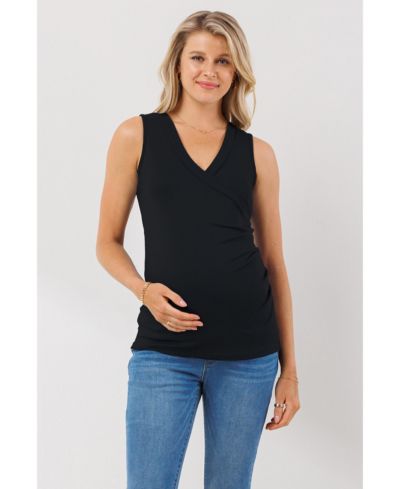 Hello Miz Maternity Sleeveless Ruched V-Neck Wrap Nursing Tank Top