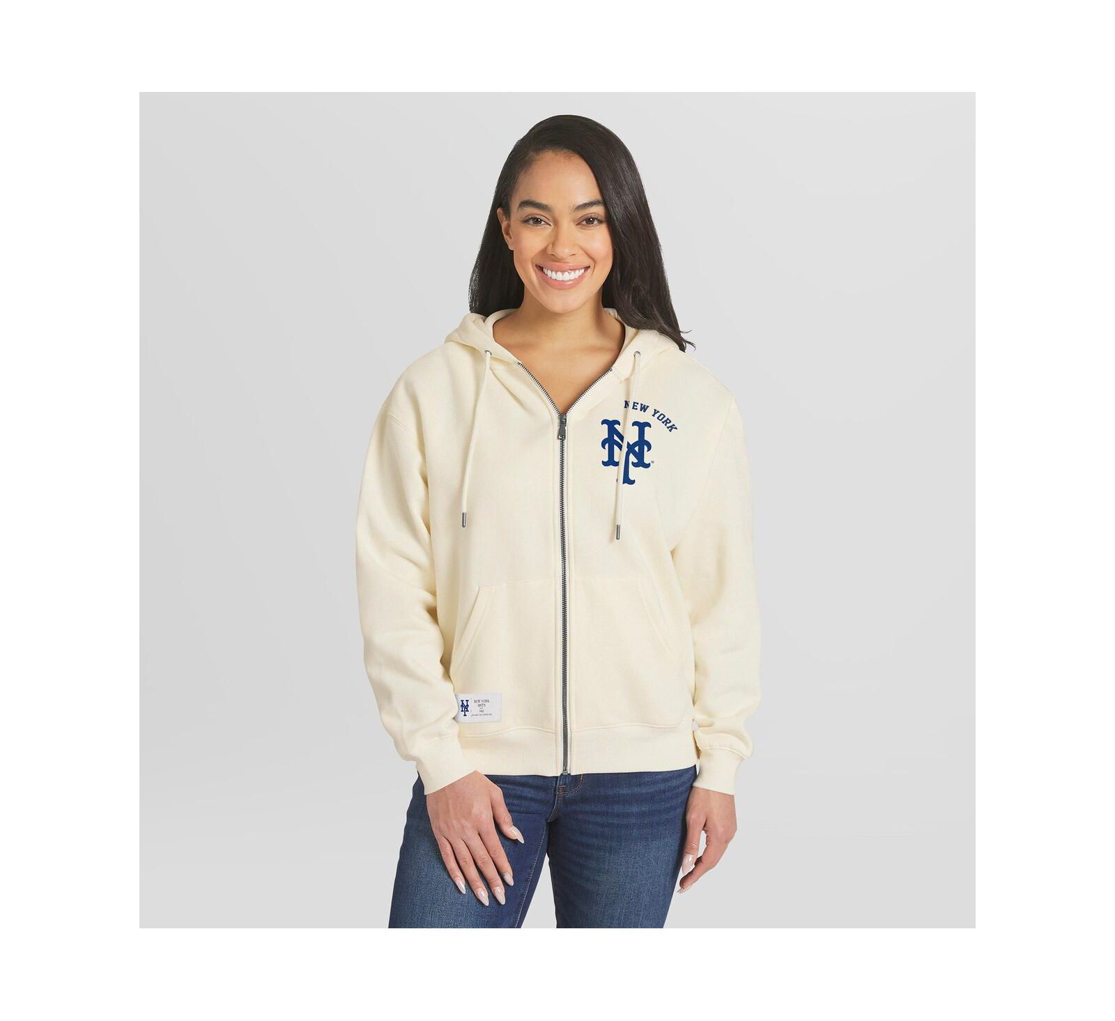 Женский свитшот WEAR by Erin Andrews Cream New York Mets Full-Zip Hoodie
