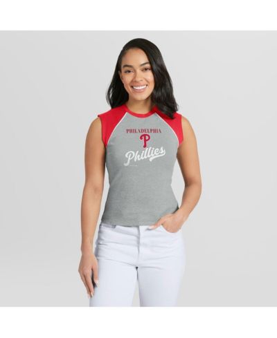 WEAR by Erin Andrews Women's Heather Gray Philadelphia Phillies Cropped Raglan Tank Top