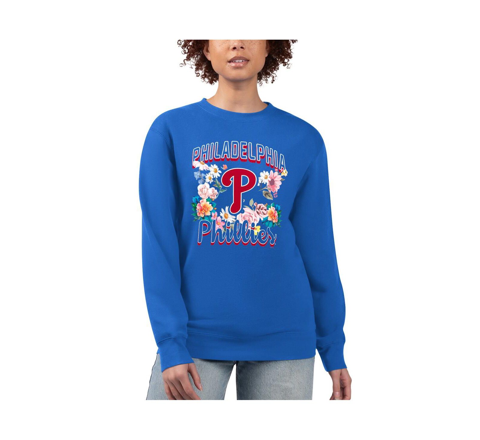 G-III 4Her by Carl Banks Women's Royal Philadelphia Phillies Flowers Graphic Pullover Sweatshirt