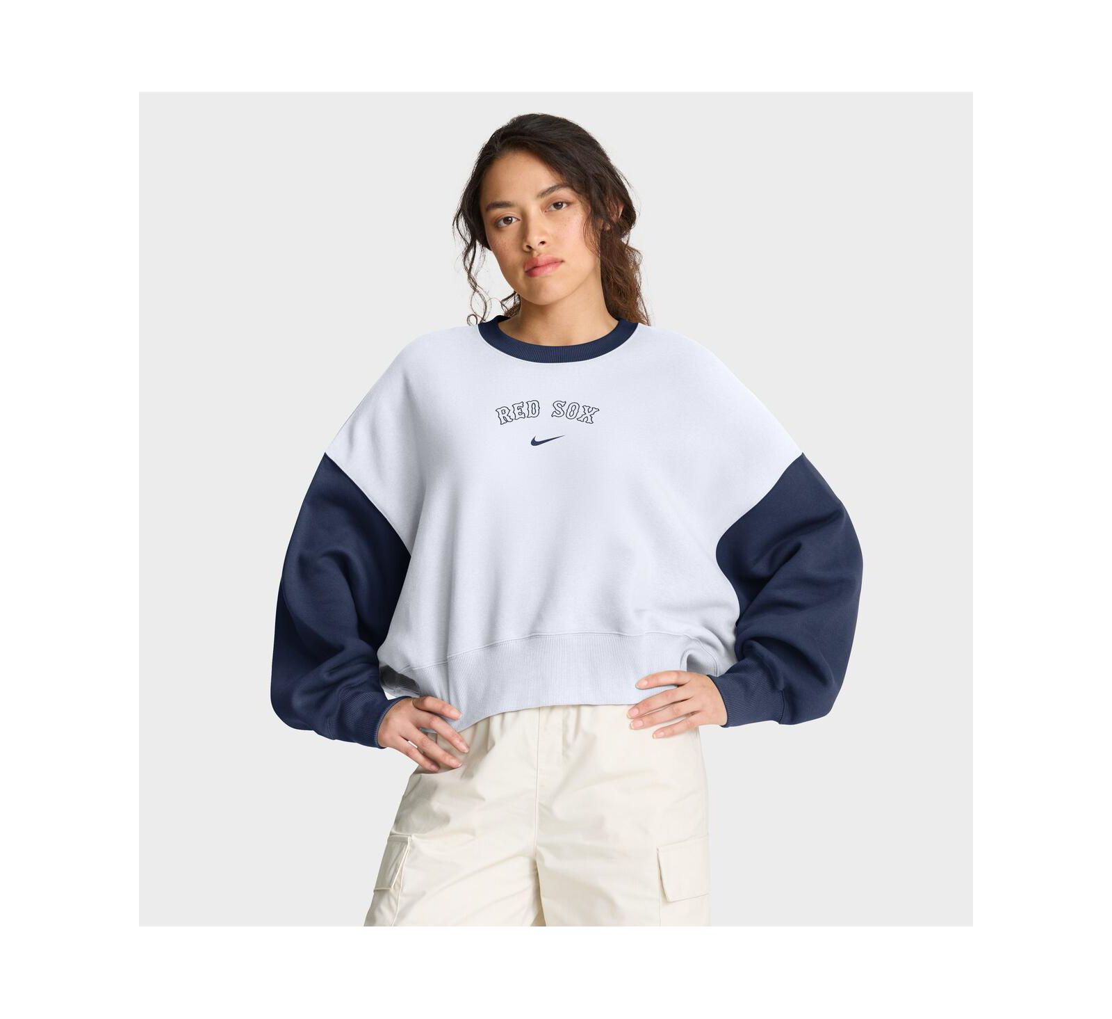 Женское флисовое худи Nike Boston Red Sox, оверсайз, бело-синее