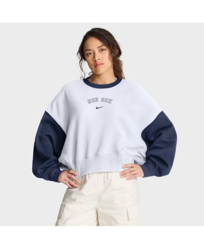 Женское флисовое худи Nike Boston Red Sox, оверсайз, бело-синее
