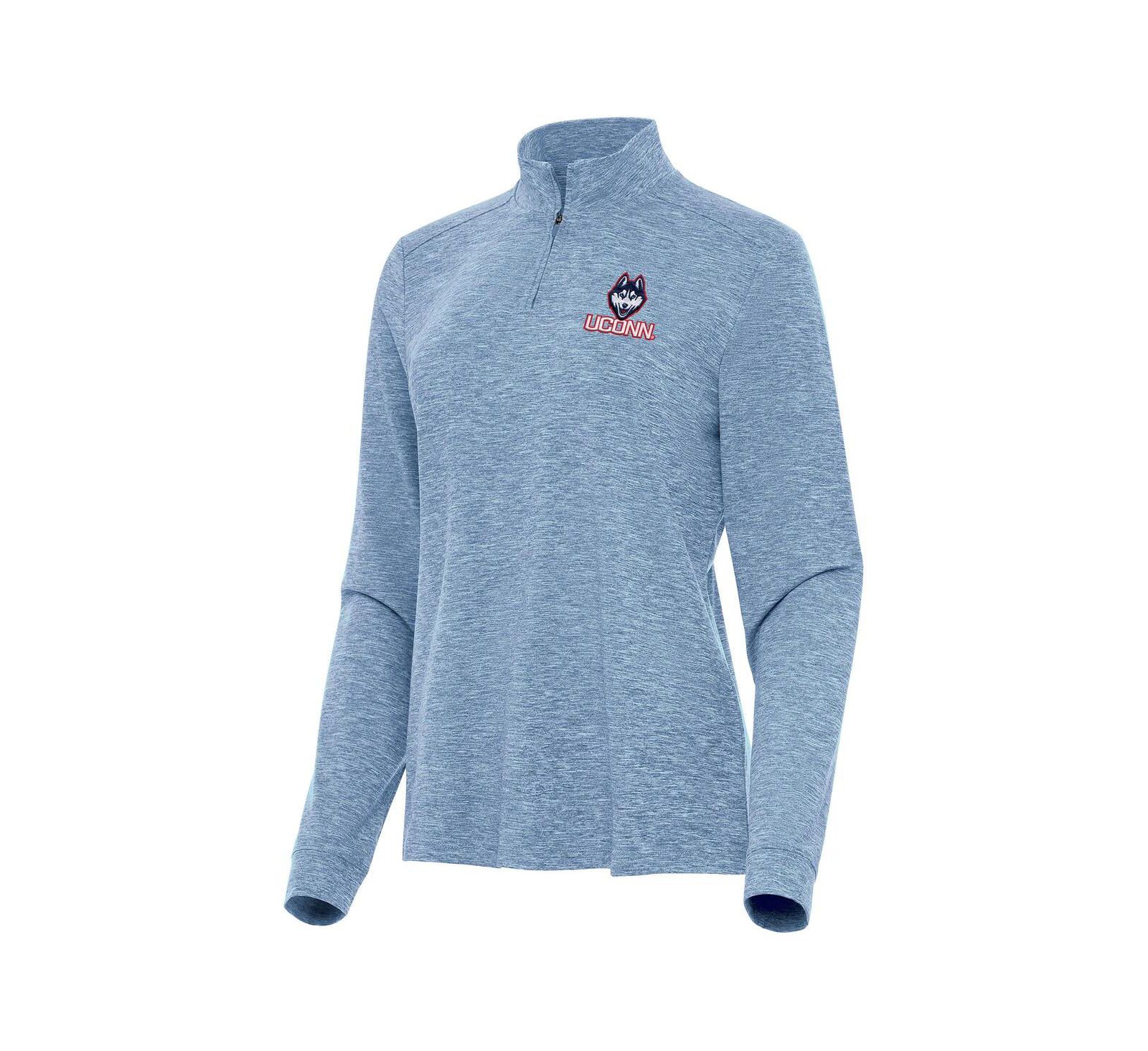 Женская рубашка Antigua Heather Aqua UConn Huskies Mentor Long Sleeve Quarter-Zip Mock Polo