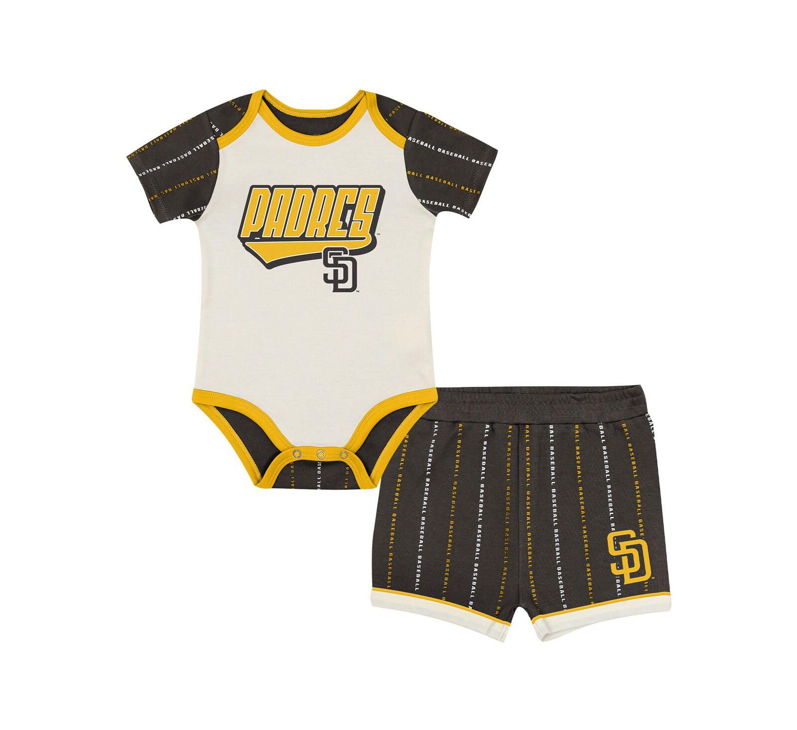 Комплект для малышей Outerstuff White/Brown San Diego Padres Lead Run Diaper Cover Bodysuit и шорты