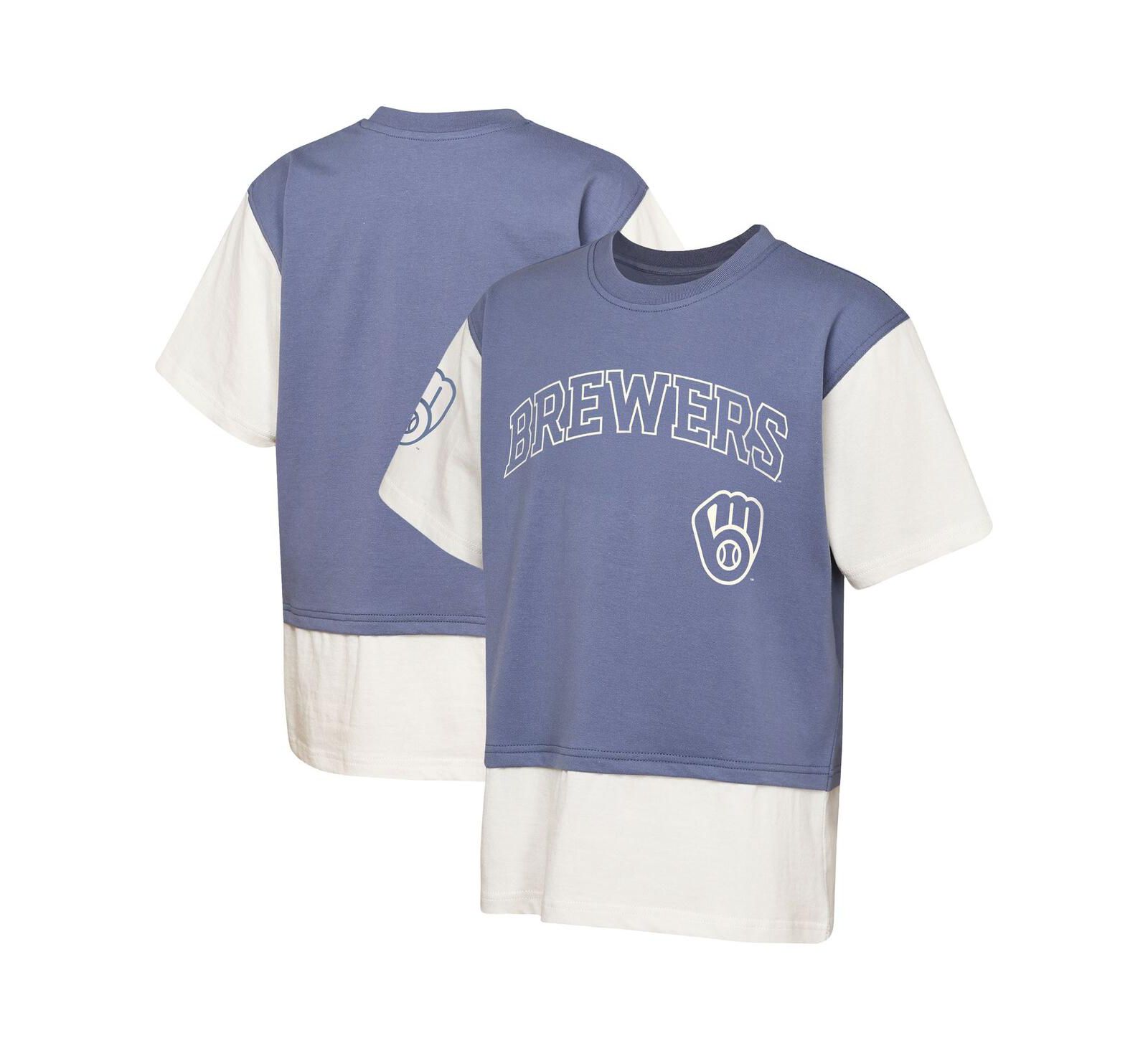 Outerstuff Детская футболка Premium Double Run Milwaukee Brewers Ultimate Pastels Navy/Cream