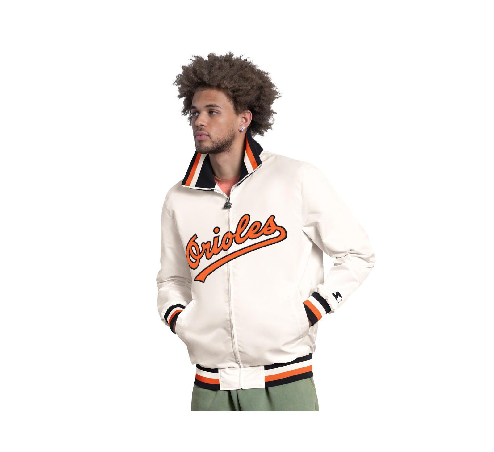 Starter Men's White Baltimore Orioles The Captain Cooperstown Logo Full-Zip Varsity Jacket